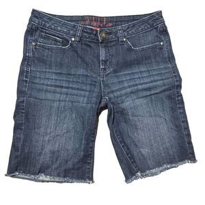 ELLE Shorts Women sz 8 Blue Jean Denim Cut-off Jorts Distressed Mid-Rise Momcore